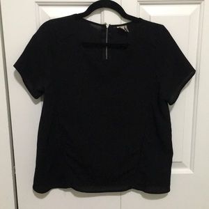 Paper Crane Anthropologie Black Semi Sheer Short Sleeve Shirt Top Size medium